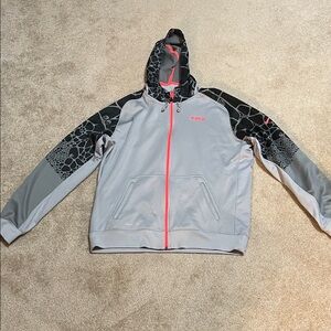 Nike Light Gray Hoodie with Black Pattern and Neon Accents